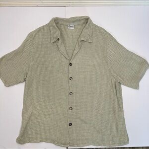 CP Shades tan/beige Flax Blend Short Sleeve Button Down Size Medium